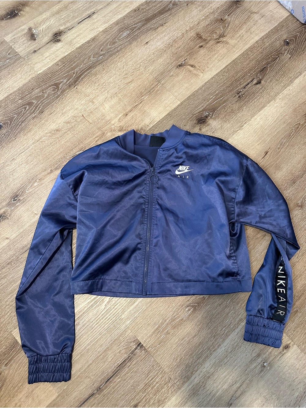 Nike Blue Satin-Look Cropped track Jacket